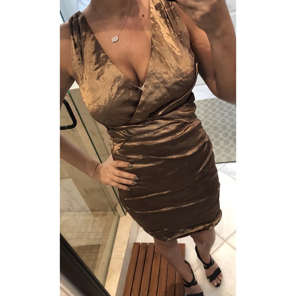 Nicole Miller Brown Bronze Metallic Bandage Cocktail Dress CD0566 Size 6 NWT